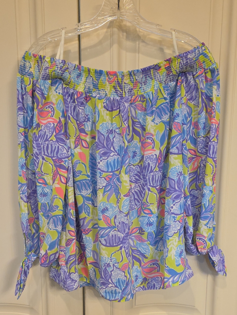 Lilly Pulitzer Off-Shoulder Floral Top in Purple, Blue & Green